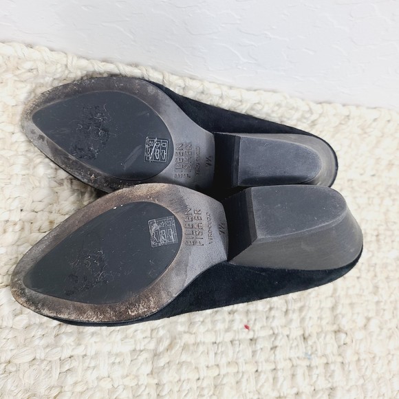 Eileen Fisher Nelson Ankle Bootie 7.5 Black Suede Slip-On Closed-Toe Block Heel - Picture 6 of 7